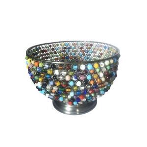 Vintage 1990s Bombay Multicolor Beaded Metal Bowl 8.5" W x 6" H